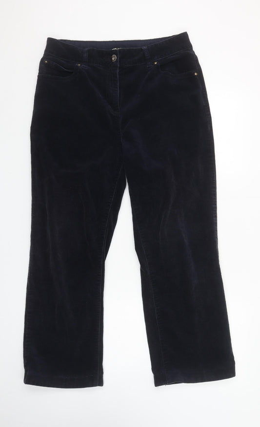 Dash Womens Blue Size 14 Velvet Straight Leg Stretch Trousers