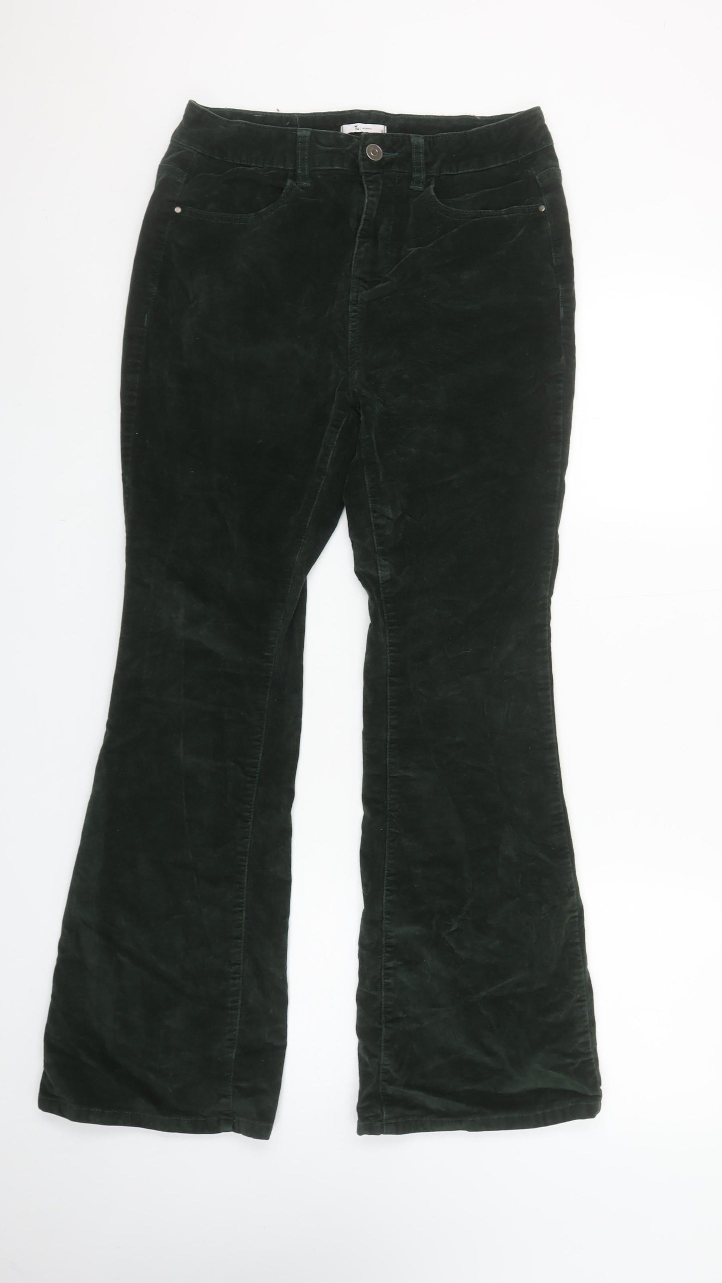 Tu Woman Black Corduroy Flared Trousers Size 10 Cotton Blend