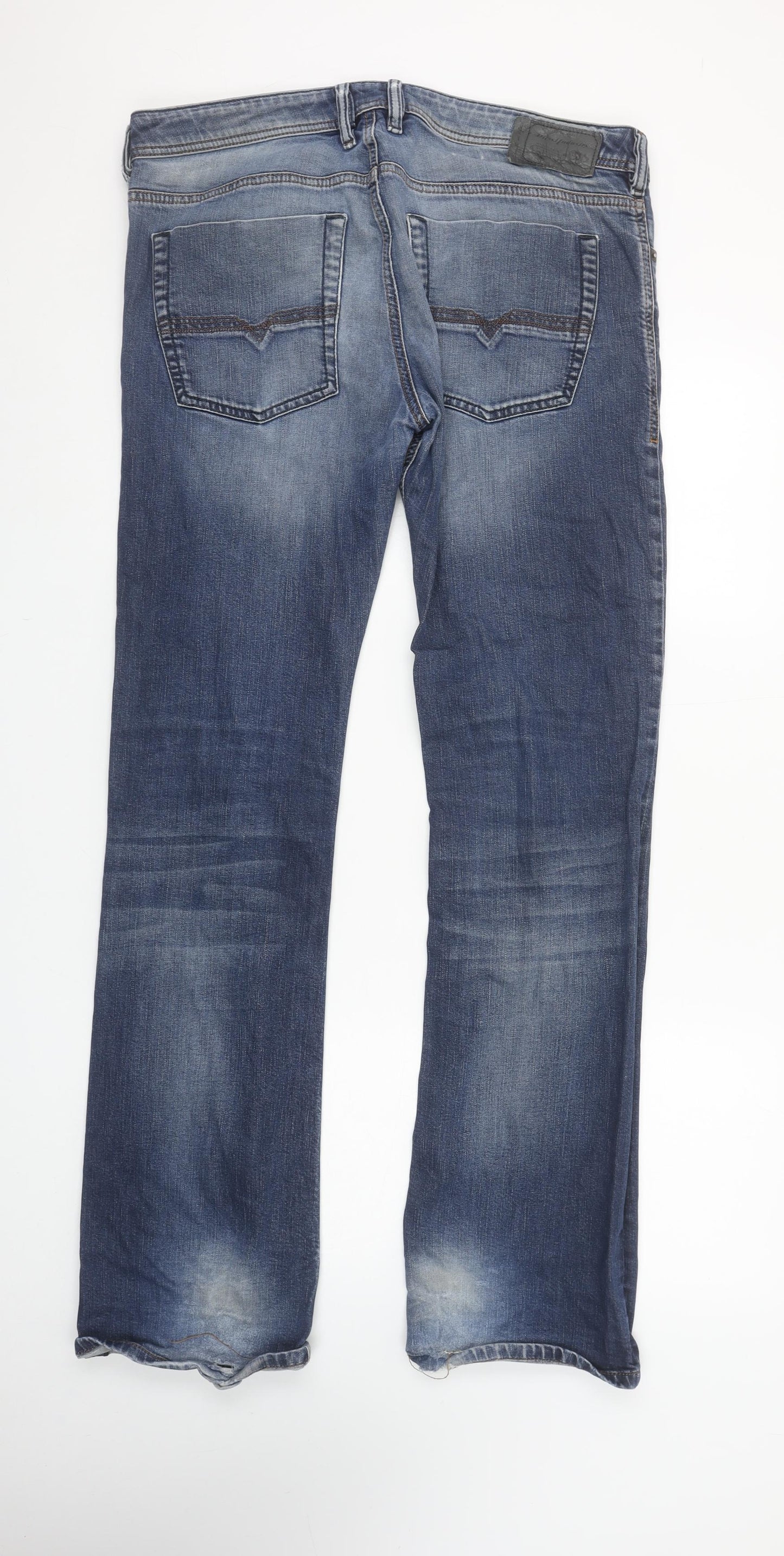 Diesel Men's Blue Distressed Straight Fit Denim Jeans Size 34