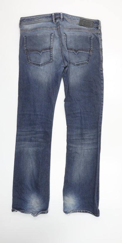 Diesel Men's Blue Distressed Straight Fit Denim Jeans Size 34