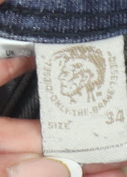 Diesel Men's Blue Distressed Straight Fit Denim Jeans Size 34