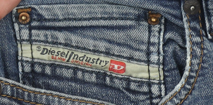 Diesel Men's Blue Distressed Straight Fit Denim Jeans Size 34