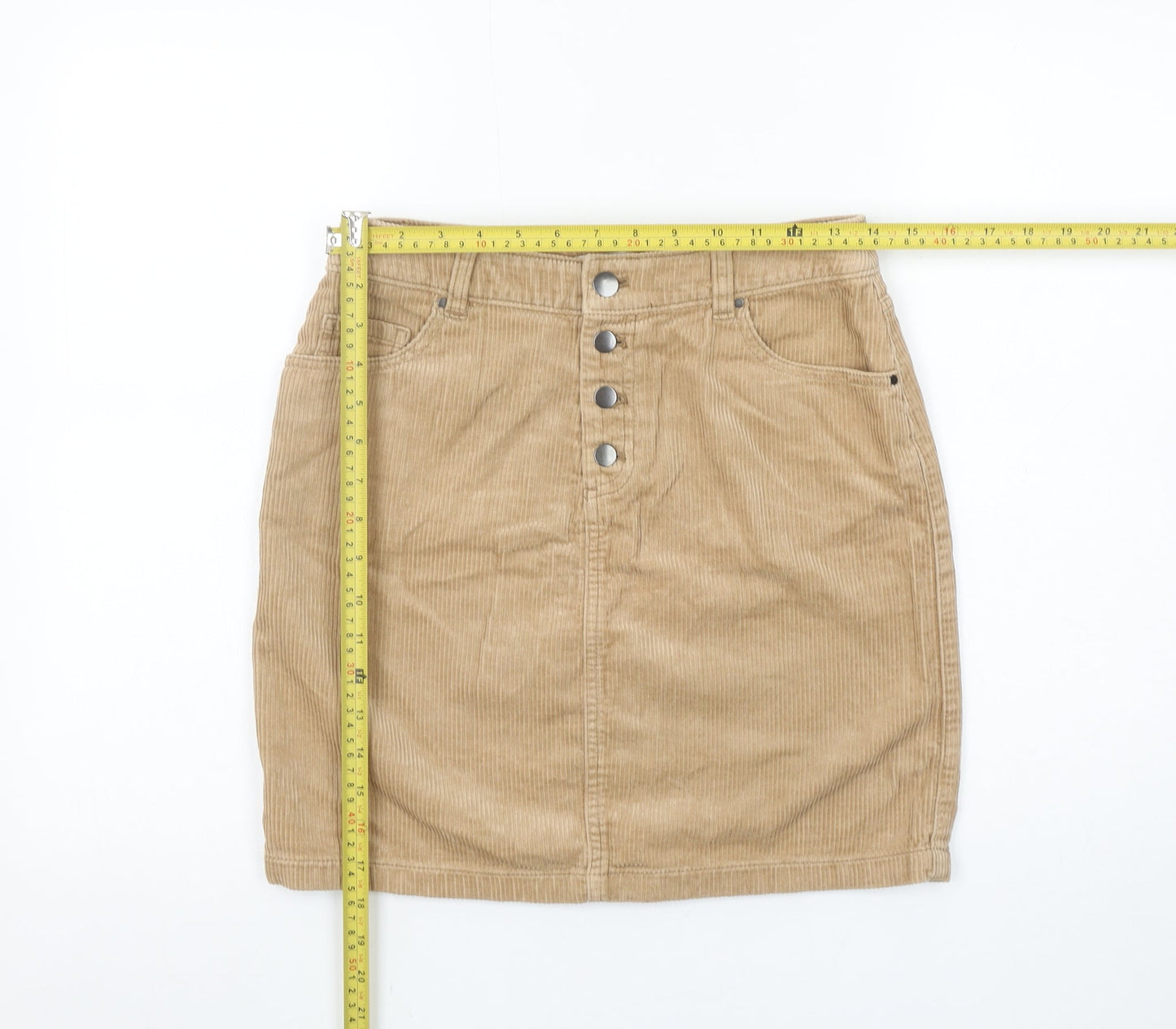 Tu Women Beige Corduroy High Rise Button Pencil Skirt Size 8