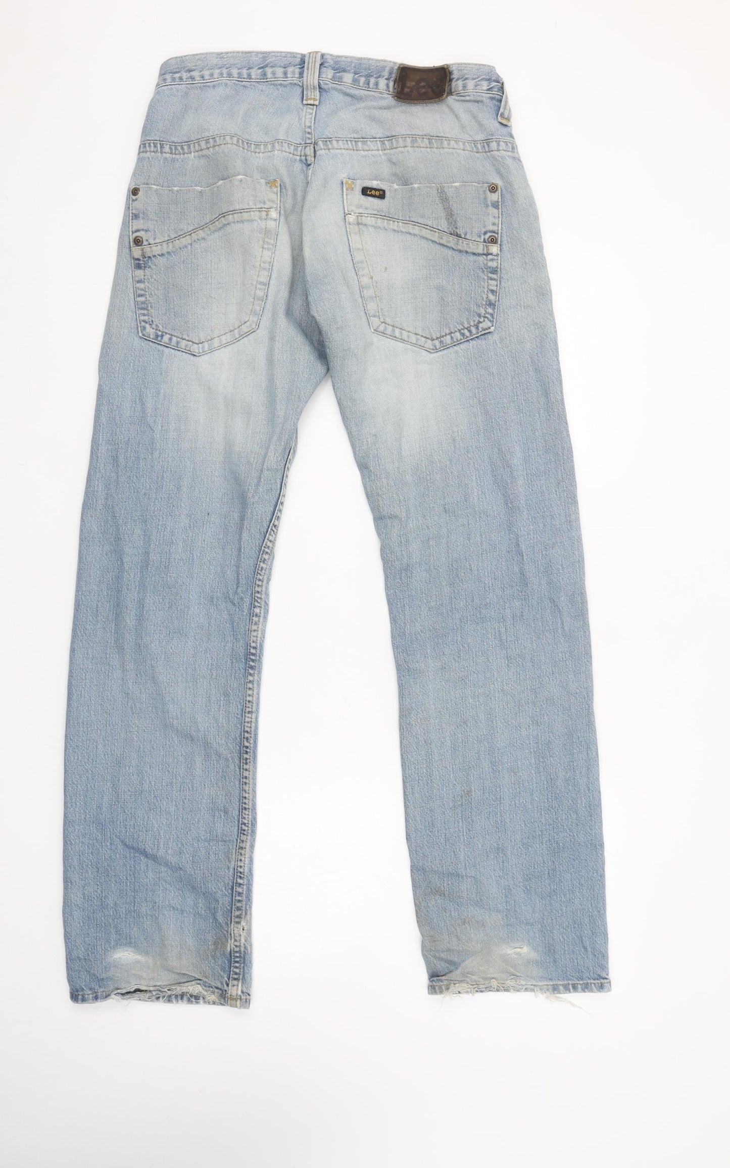 Lee Men's Light Blue Distressed Straight Denim Jeans W30 L32