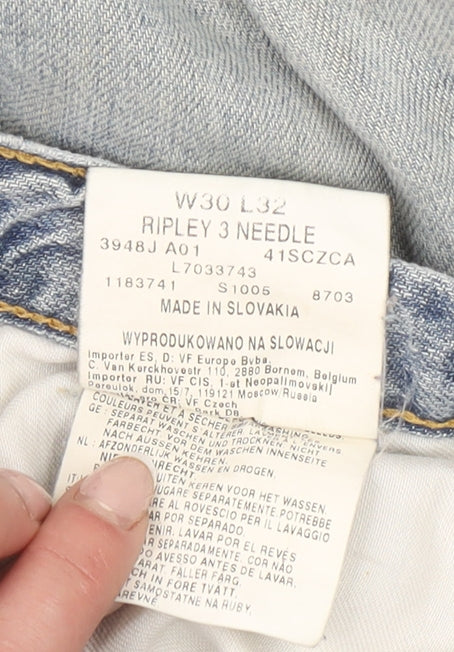 Lee Men's Light Blue Distressed Straight Denim Jeans W30 L32