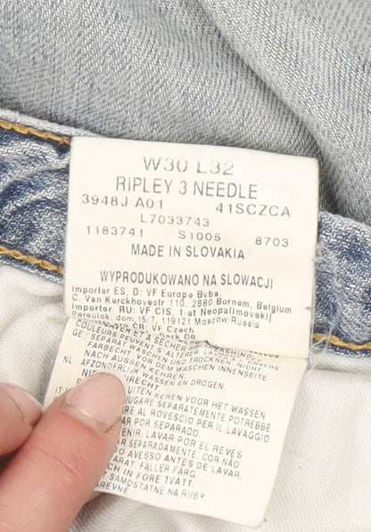 Lee Men's Light Blue Distressed Straight Denim Jeans W30 L32