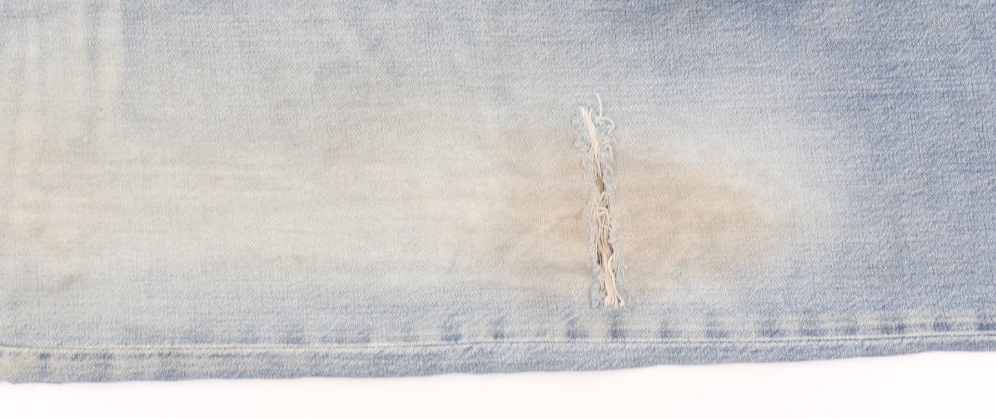 Lee Men's Light Blue Distressed Straight Denim Jeans W30 L32