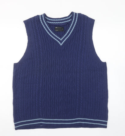 ASOS DESIGN Men's Blue XL Cable-Knit V-Neck Sleeveless Vest
