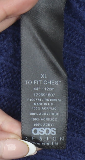 ASOS DESIGN Men's Blue XL Cable-Knit V-Neck Sleeveless Vest