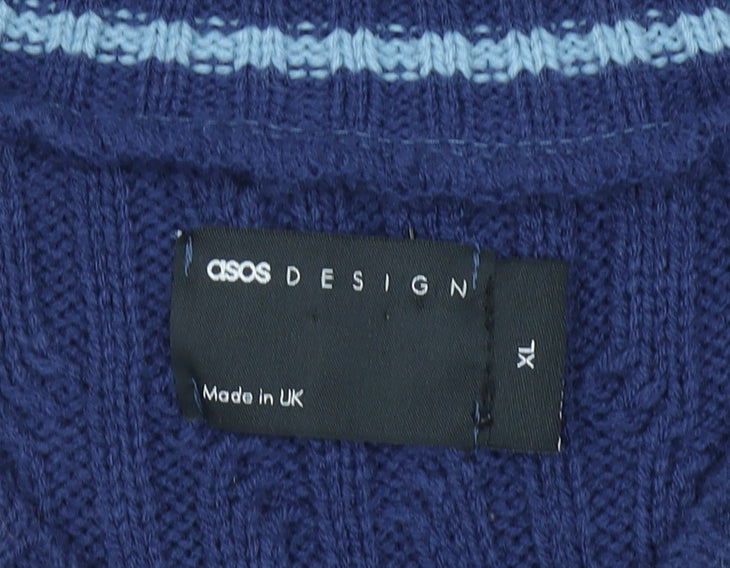 ASOS DESIGN Men's Blue XL Cable-Knit V-Neck Sleeveless Vest