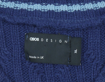 ASOS DESIGN Men's Blue XL Cable-Knit V-Neck Sleeveless Vest