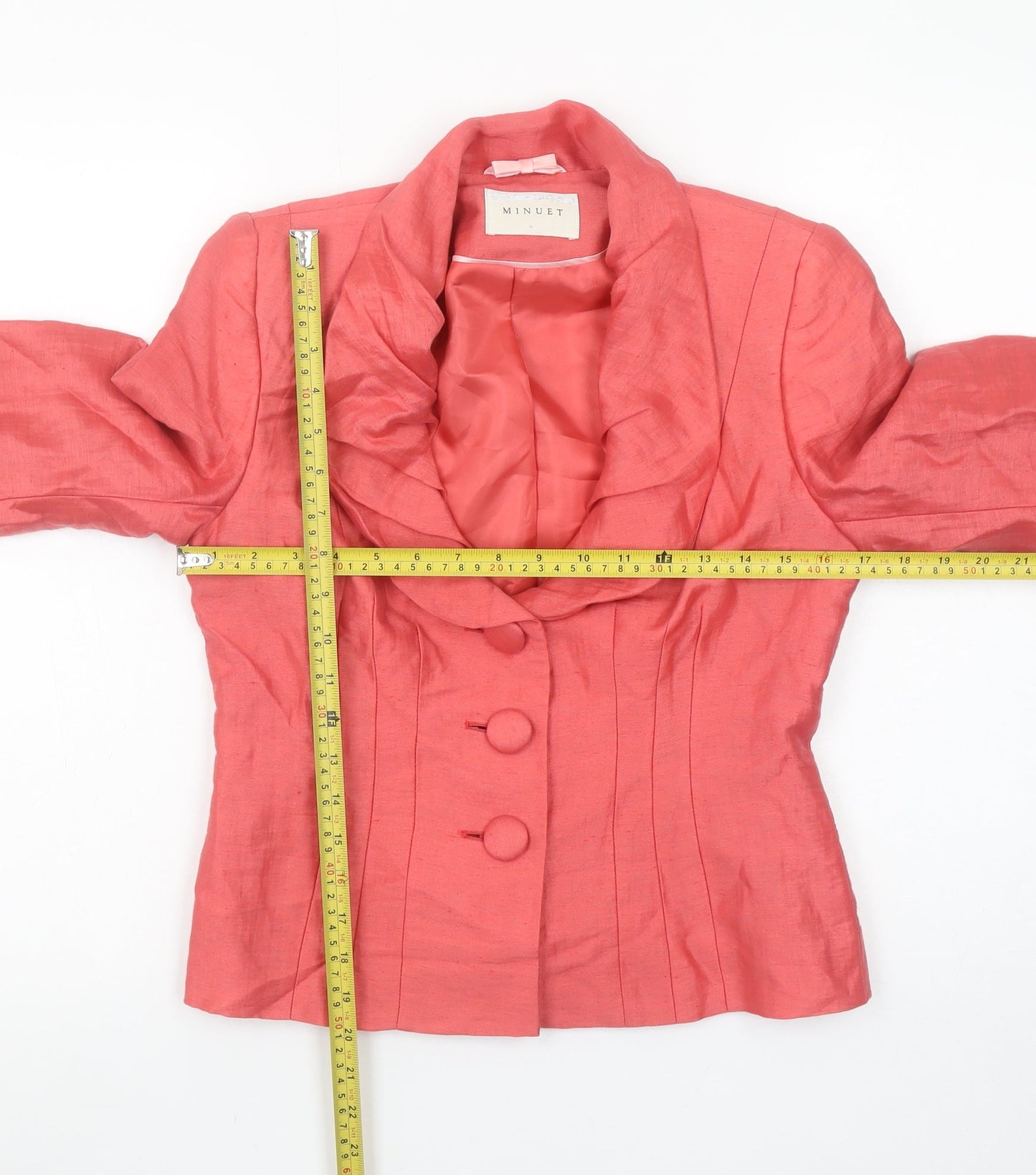 Minuet Women's Pink Linen Blend Shawl Collar Suit Jacket UK 8