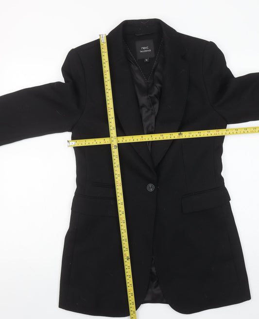 Next Women Black Wool Blend Tailored Blazer Size 10 Single Breasted