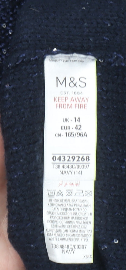 Womens UK Size 14 Marks and Spencer Blue Pullover Jumper