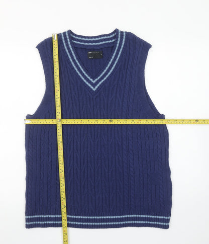 ASOS DESIGN Men's Blue Cable-Knit Sleeveless V-Neck Vest M
