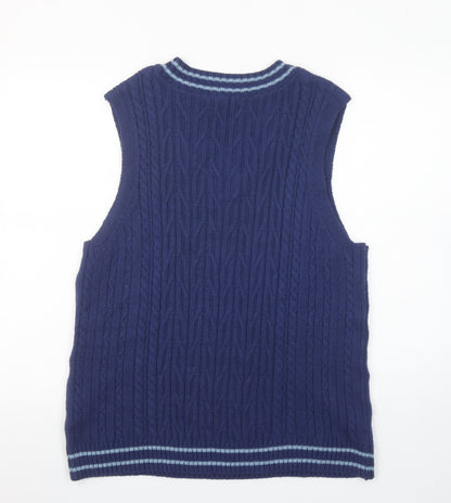 ASOS DESIGN Men's Blue Cable-Knit Sleeveless V-Neck Vest M