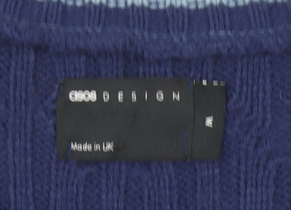 ASOS DESIGN Men's Blue Cable-Knit Sleeveless V-Neck Vest M