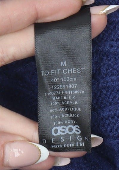 ASOS DESIGN Men's Blue Cable-Knit Sleeveless V-Neck Vest M