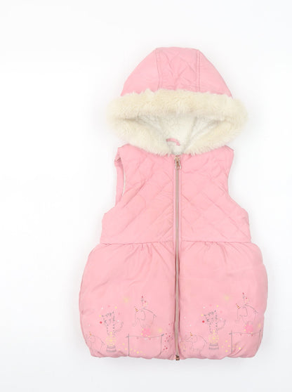 Mothercare Girls Pink Hooded Puffer Coat 18-24 Months Quilted Faux Fur Trim