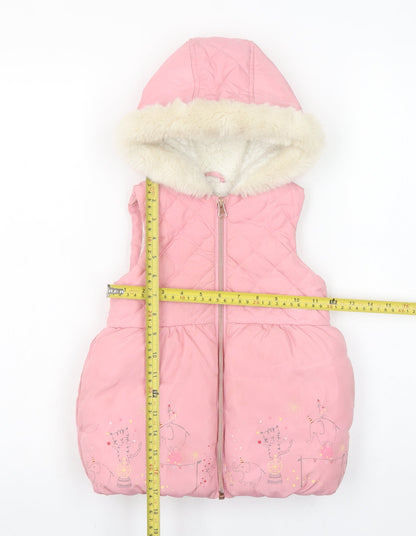 Mothercare Girls Pink Hooded Puffer Coat 18-24 Months Quilted Faux Fur Trim