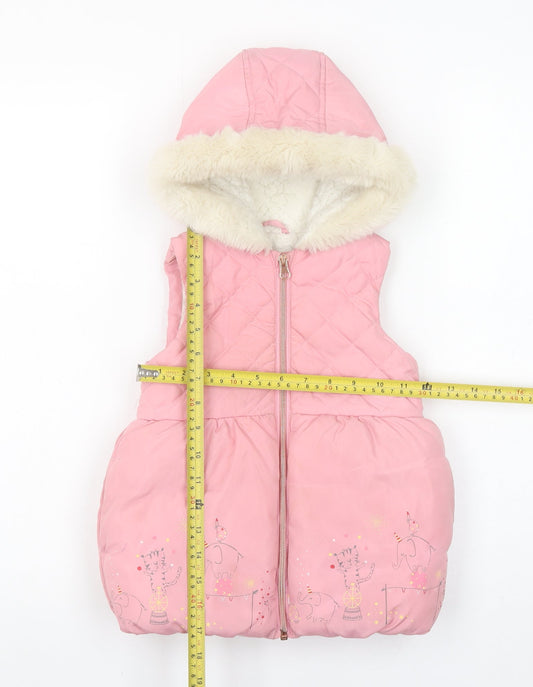 Mothercare Girls Pink Hooded Puffer Coat 18-24 Months Quilted Faux Fur Trim