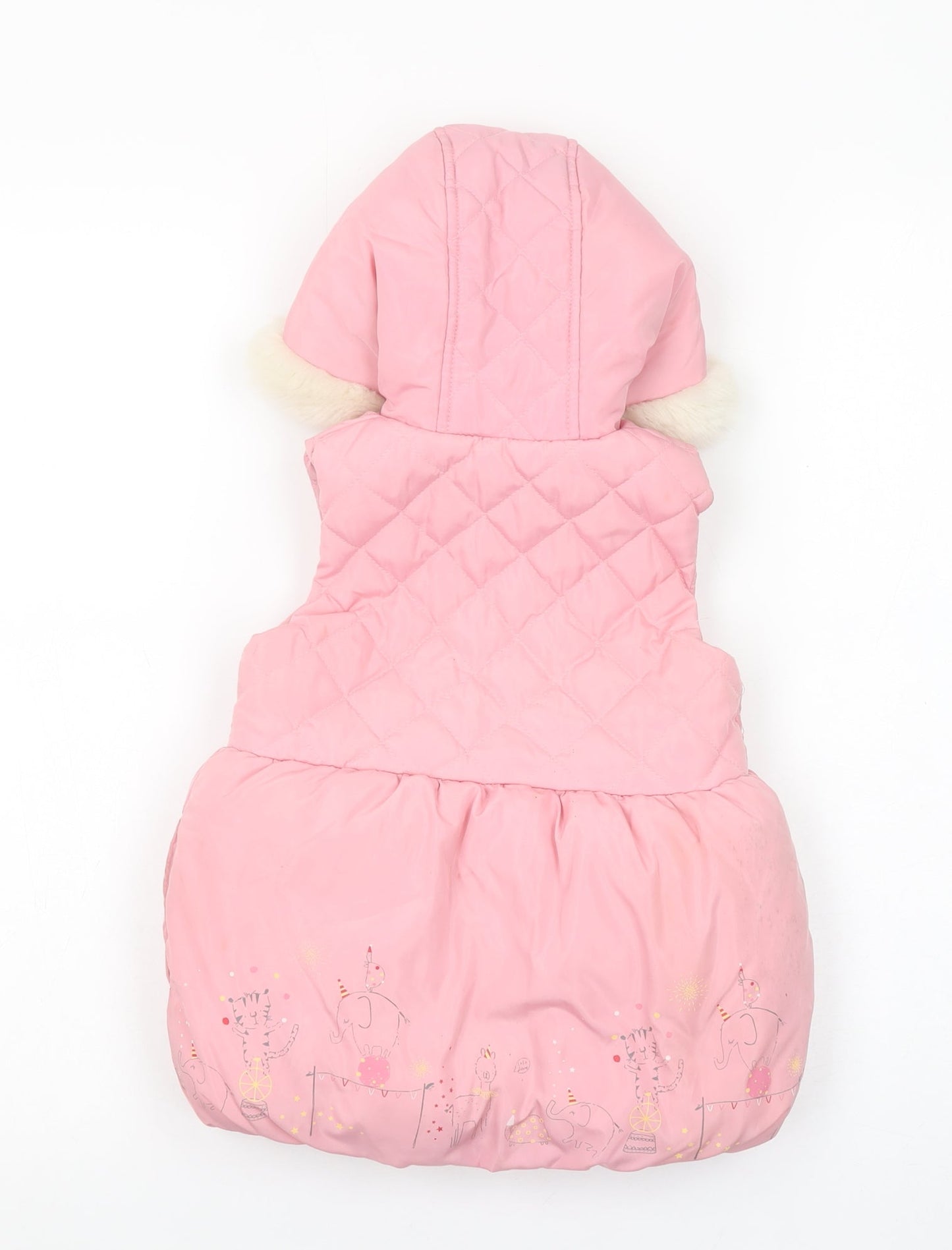 Mothercare Girls Pink Hooded Puffer Coat 18-24 Months Quilted Faux Fur Trim