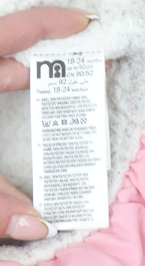 Mothercare Girls Pink Hooded Puffer Coat 18-24 Months Quilted Faux Fur Trim