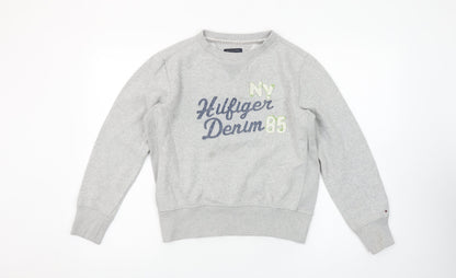 Tommy Hilfiger Girls Grey Pullover Sweatshirt Logo Embroidered 12 Years