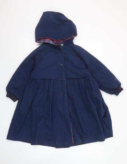 Marks and Spencer Girls Blue Hooded Rain Coat Age 6 Lined Vintage Style