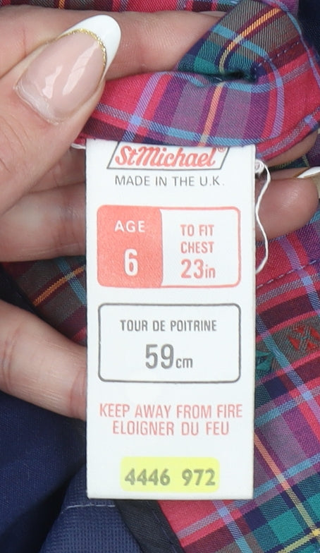 Marks and Spencer Girls Blue Hooded Rain Coat Age 6 Lined Vintage Style