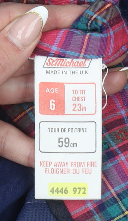 Marks and Spencer Girls Blue Hooded Rain Coat Age 6 Lined Vintage Style