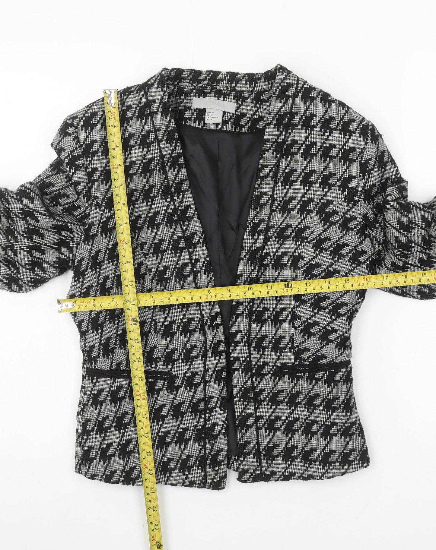 H&M Women's Black & Grey Houndstooth Blazer Size 8 Classic Fit
