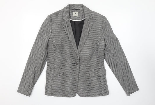 Tu Women Black Geometric Single-Breasted Blazer Size 10