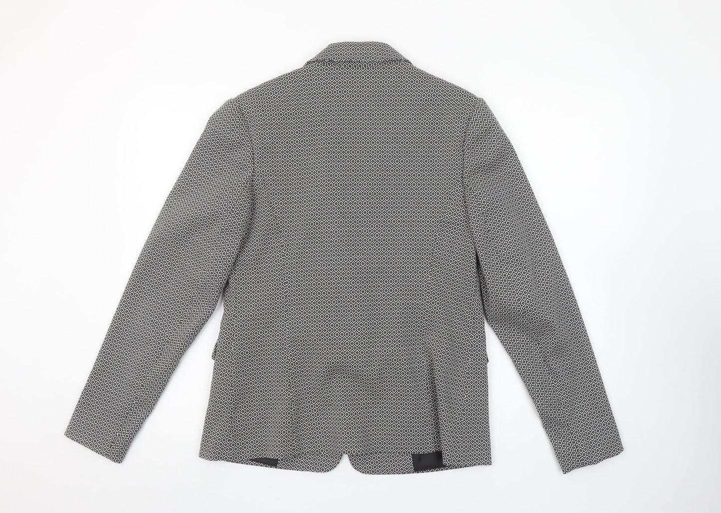 Tu Women Black Geometric Single-Breasted Blazer Size 10