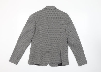 Tu Women Black Geometric Single-Breasted Blazer Size 10