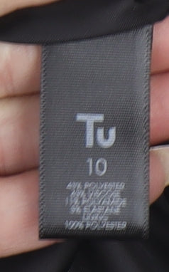 Tu Women Black Geometric Single-Breasted Blazer Size 10