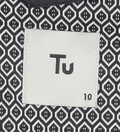 Tu Women Black Geometric Single-Breasted Blazer Size 10