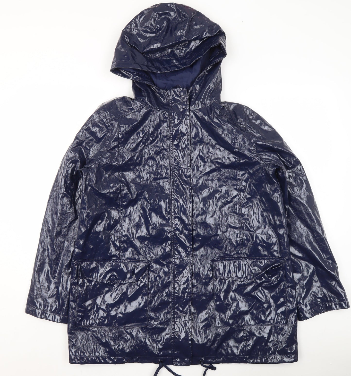 New Look Womens Blue Hooded Mid-Length Waterproof Rain Coat Size 14