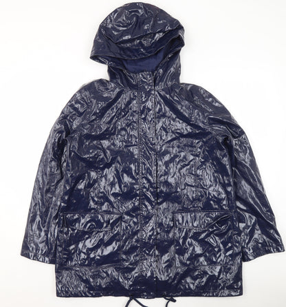New Look Womens Blue Hooded Mid-Length Waterproof Rain Coat Size 14