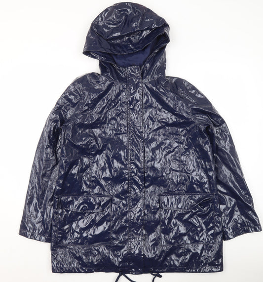 New Look Womens Blue Hooded Mid-Length Waterproof Rain Coat Size 14