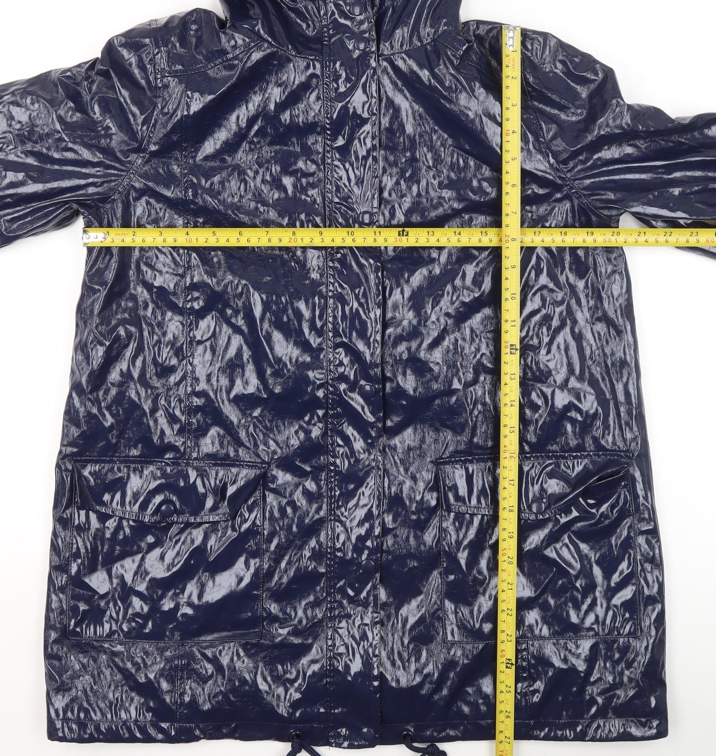 New Look Womens Blue Hooded Mid-Length Waterproof Rain Coat Size 14