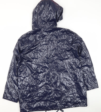 New Look Womens Blue Hooded Mid-Length Waterproof Rain Coat Size 14