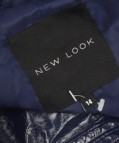 New Look Womens Blue Hooded Mid-Length Waterproof Rain Coat Size 14