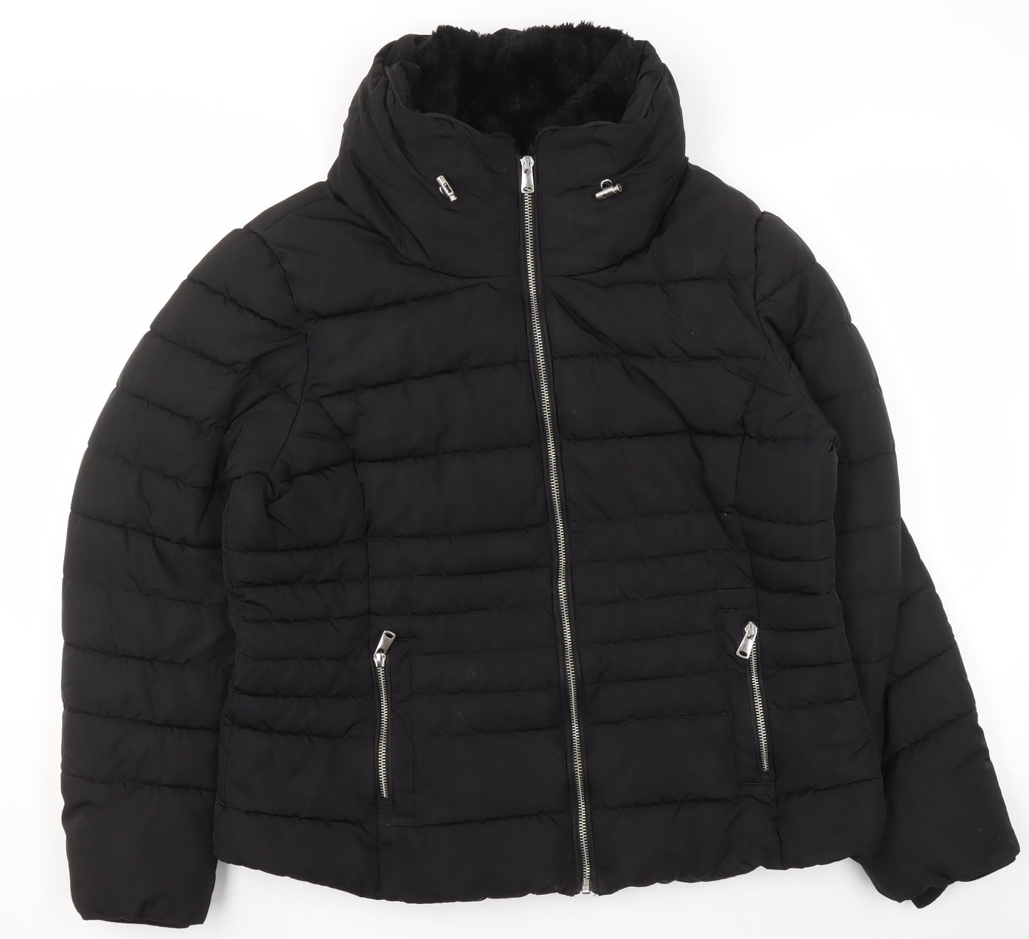 Nutmeg Womens Black Size 16 Puffer Jacket Quilted Zip Coat