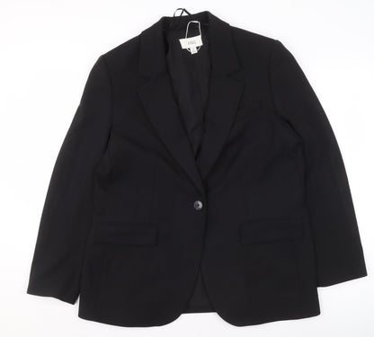 Marks and Spencer Women Black Size 14 Regular Single-Breasted Blazer