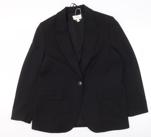 Marks and Spencer Women Black Size 14 Regular Single-Breasted Blazer