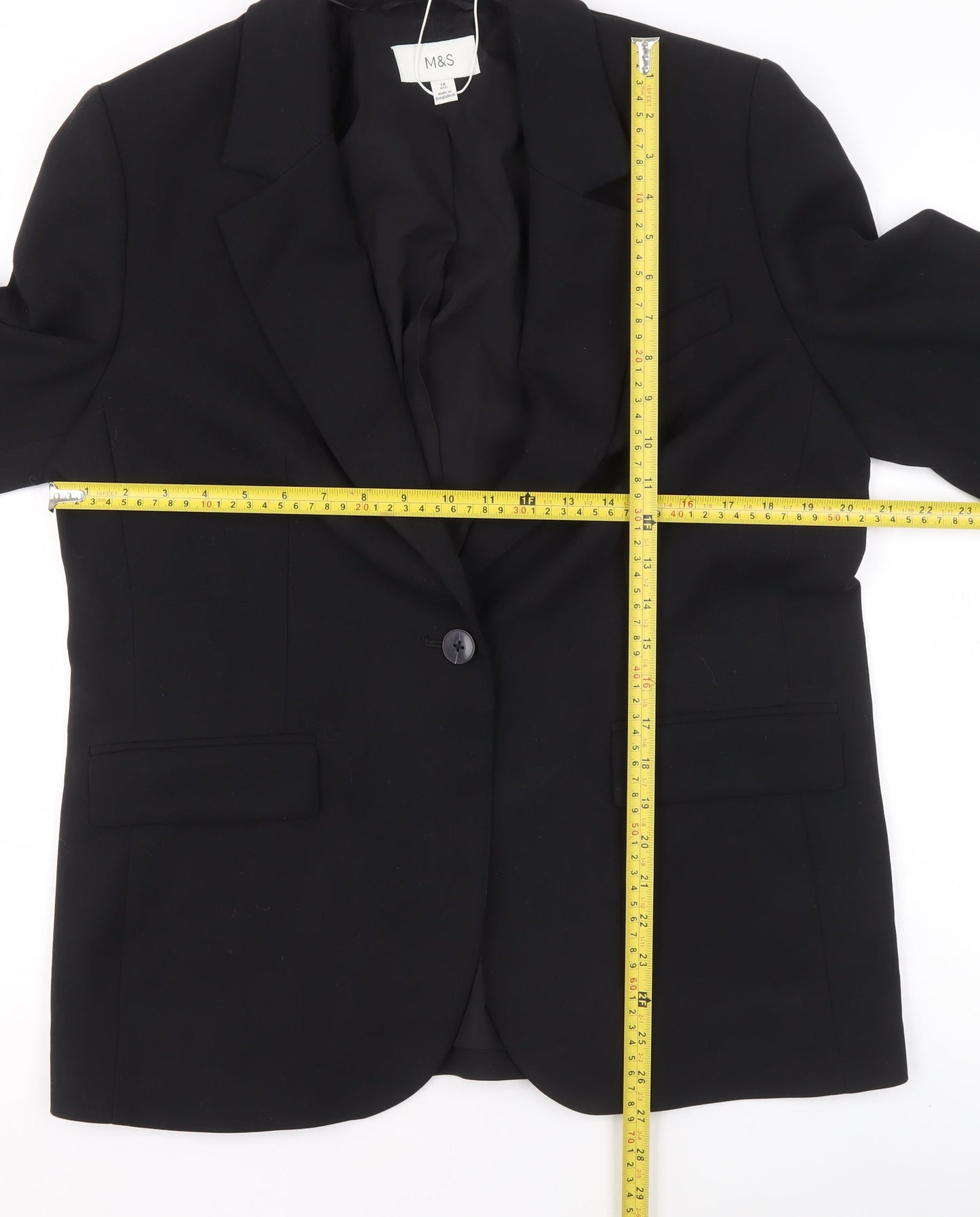 Marks and Spencer Women Black Size 14 Regular Single-Breasted Blazer