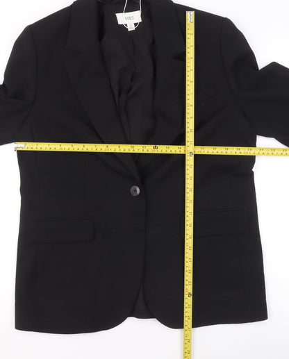 Marks and Spencer Women Black Size 14 Regular Single-Breasted Blazer