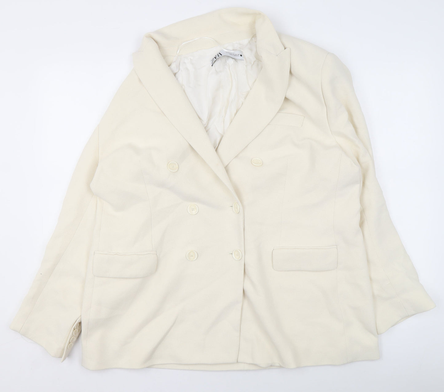 Zara Women Ivory Double-Breasted Blazer Jacket Size 18