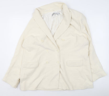 Zara Women Ivory Double-Breasted Blazer Jacket Size 18
